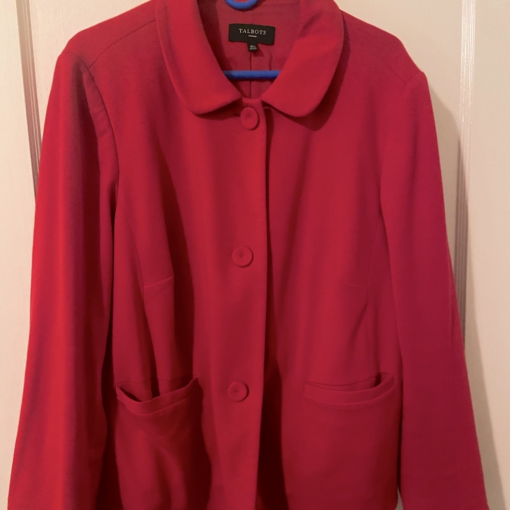 Red Talbots blazer with scalloped edge